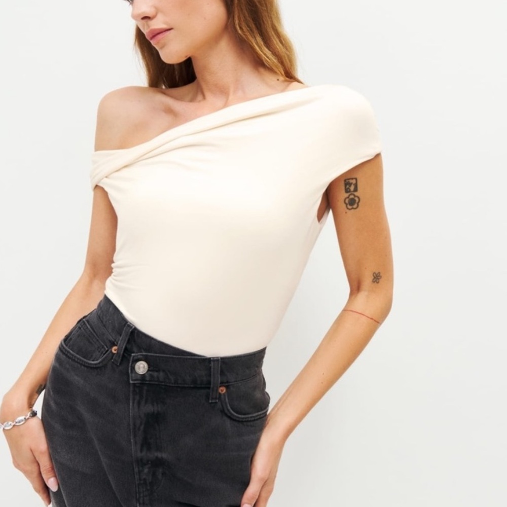 Reformation Off-Shoulder Cream Top